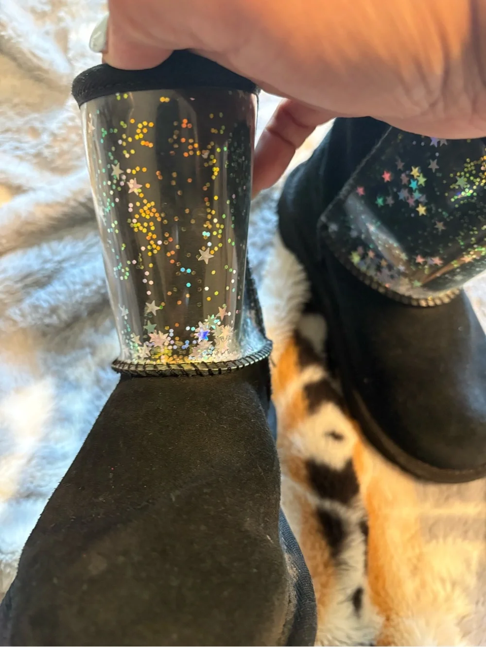 UGG Kids Black Boots with Iridescent Star Shaft